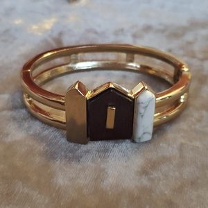 Gold Tone Cuff Bracelet with Wood Accent